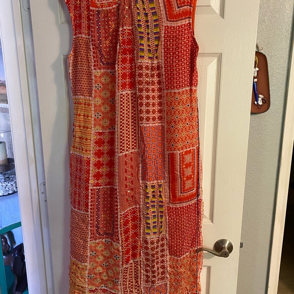 Anthropology Tanvi Kedia  Patchwork Red Sleeveless Dress size LP